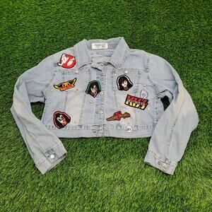 Vintage 90s Rocker Cropped Jacket Women Large 21x17 Blue USA
